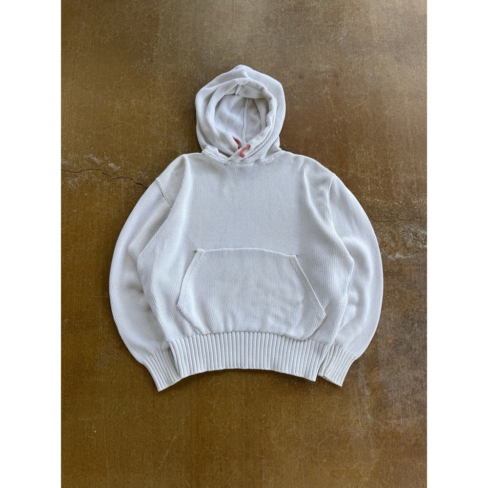 VTG 80s Polo Ralph Lauren Cable Knit Cotton Cropped Hoodie Sweater Heavy WMS (S)